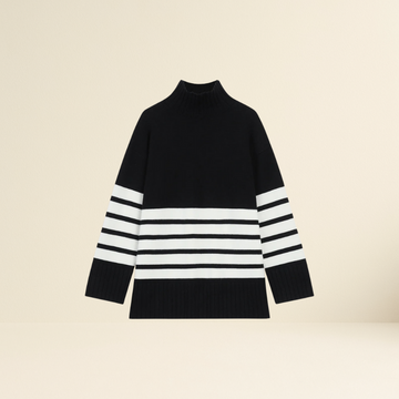 Miss Paris Mock Neck Stripe Sweater
