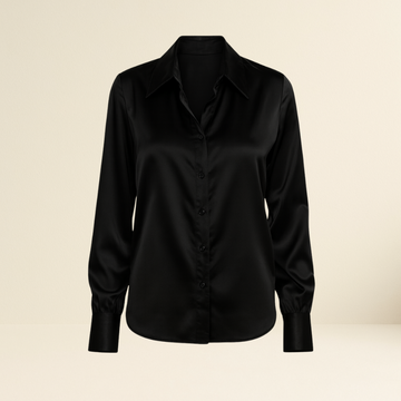 Elegant Black Satin Long Sleeves Blouse