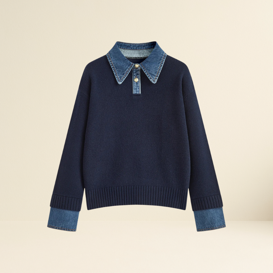 2 in 1 Panel Lapel Sweater