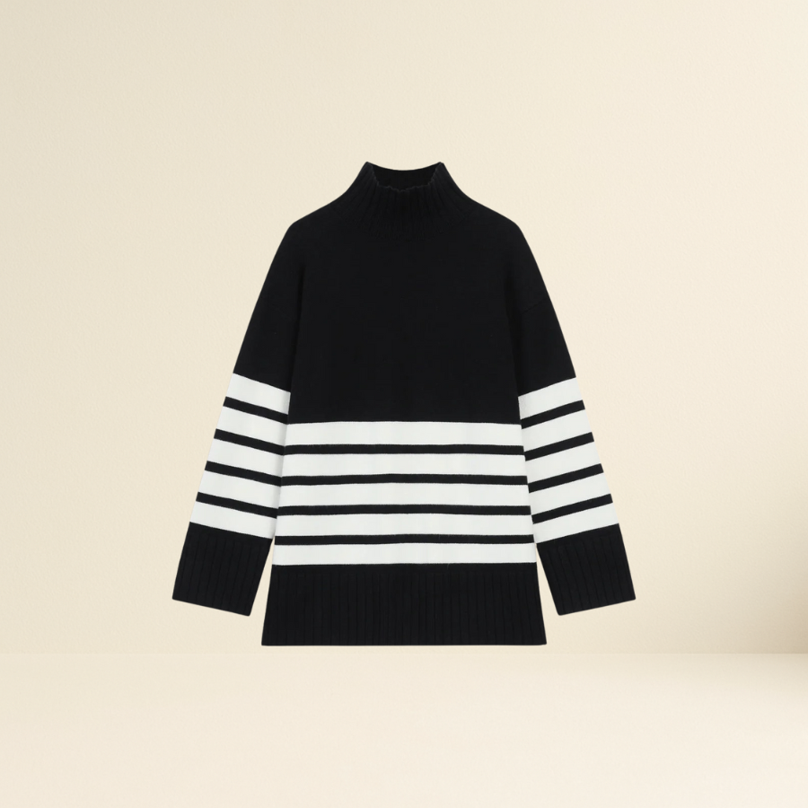 Miss Paris Mock Neck Stripe Sweater